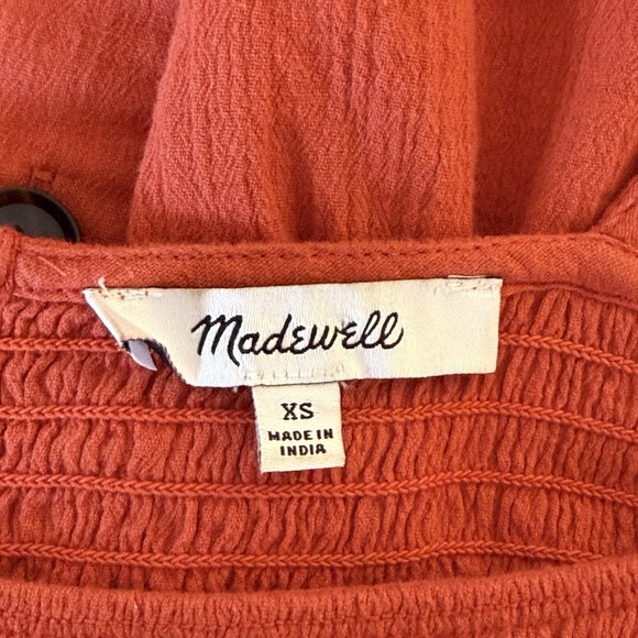 Madewell Eyelet Sleeve Lucie Smocked Peplum Blouse XS Fresh Chili Terracotta - Picture 7 of 12